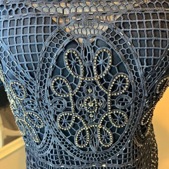 Aidan Mattox Navy Short Lace Beaded Sheath Cocktail Dress, Size 12 - Picture 6 of 16